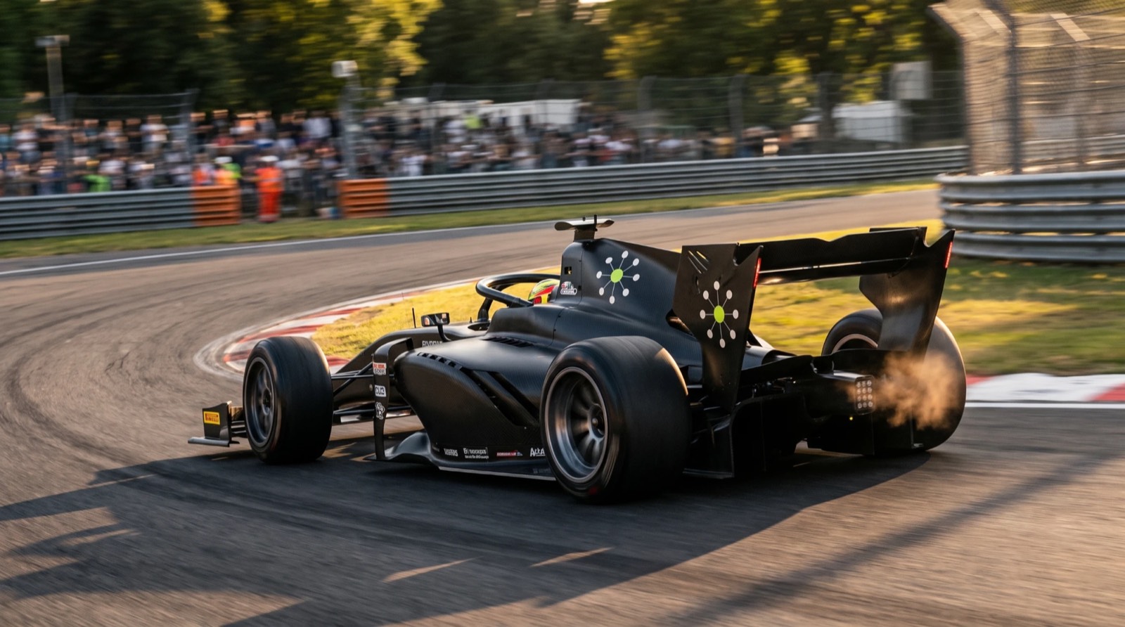 The IAW mark on a race car at speed
