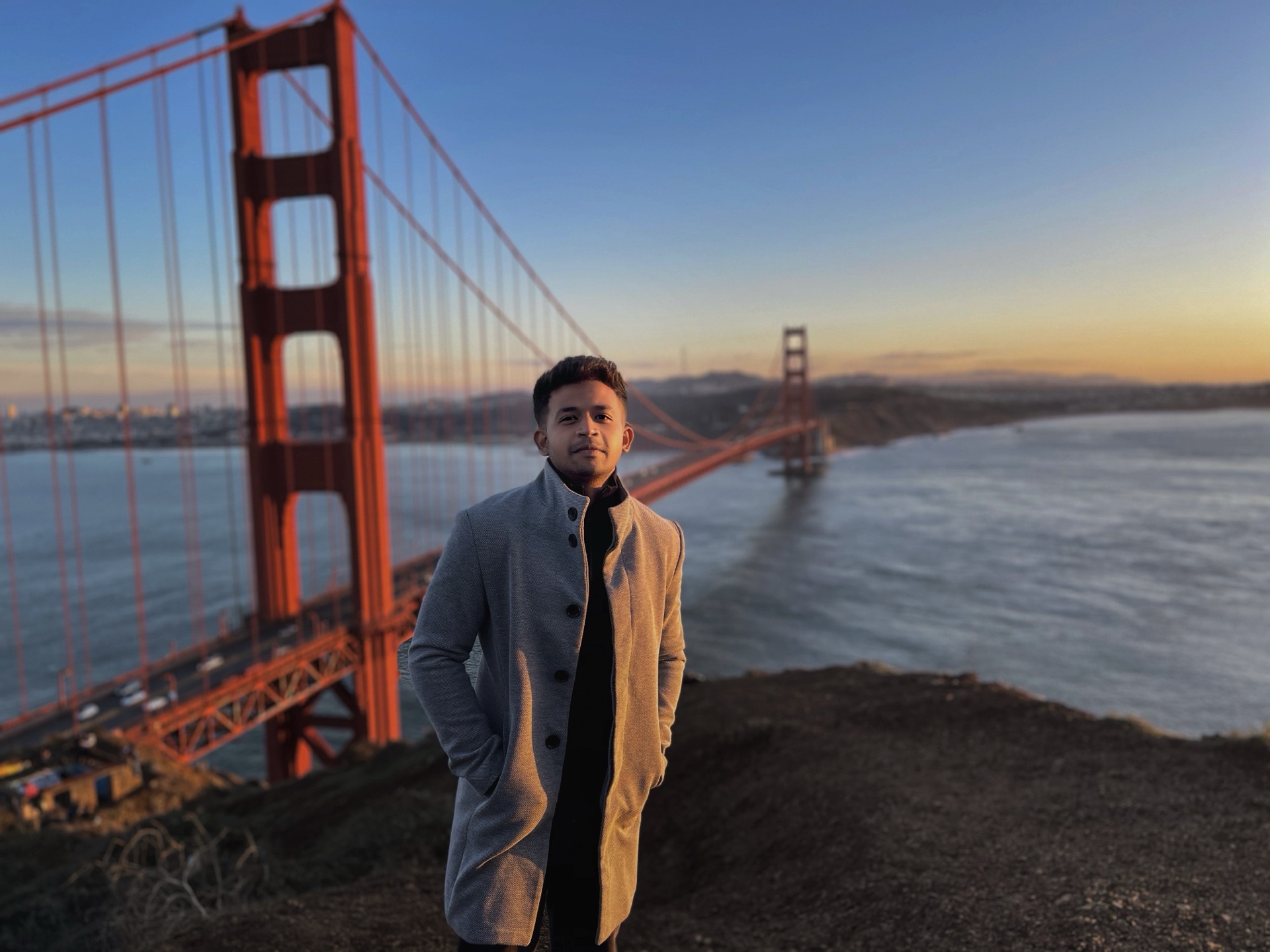 Harish Krishnan, Founder & CEO of Intelligent AI World, at the Golden Gate Bridge in San Francisco